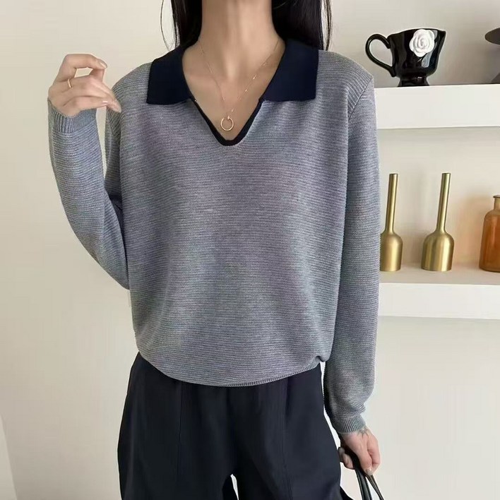 여성 가을 간절기 세련 분위기 브이넥 부드러운 긴팔 니트