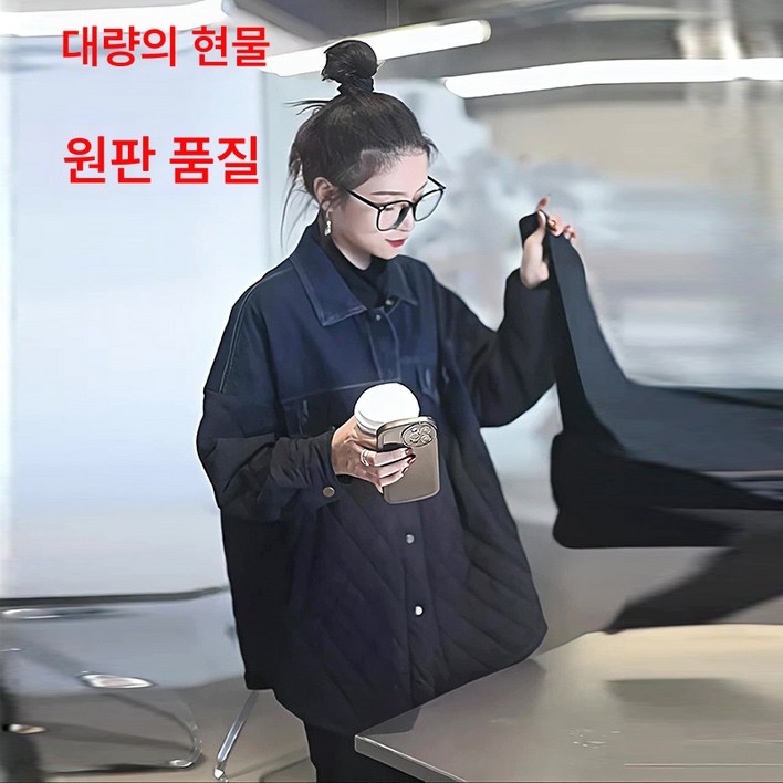 겨울 깅엄 패치 데님 헤비 패딩