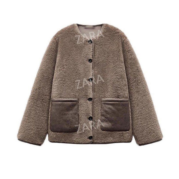 자라 2025 겨울  여성용 포켓 싱글 브레스트 플리스 소프트 재킷