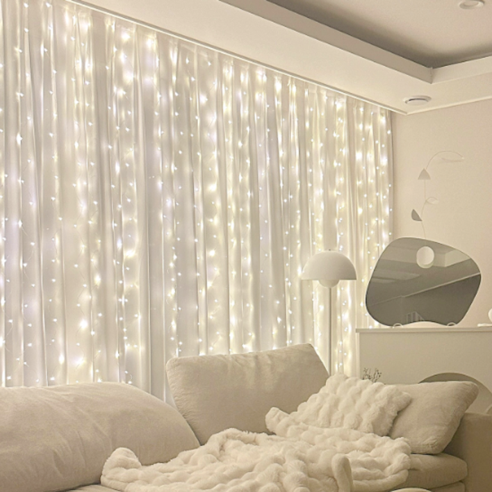 420구 트윙클 커튼 전구 3 x 2m Led 크리스마스 줄조명, 1개, 웜화이트
