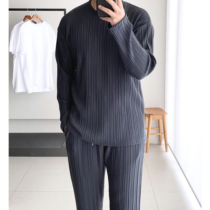 코튼 셋업상의 루즈핏 플리츠 티셔츠 3color