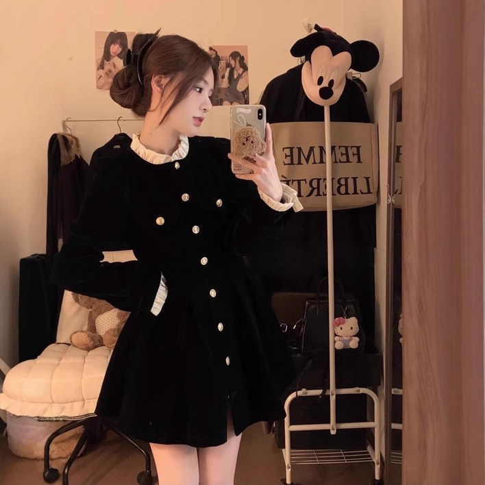 ANYOU 여성 원피스 패션 프릴 칼라 소매 원피스 슬림핏 데일리룩 하객룩