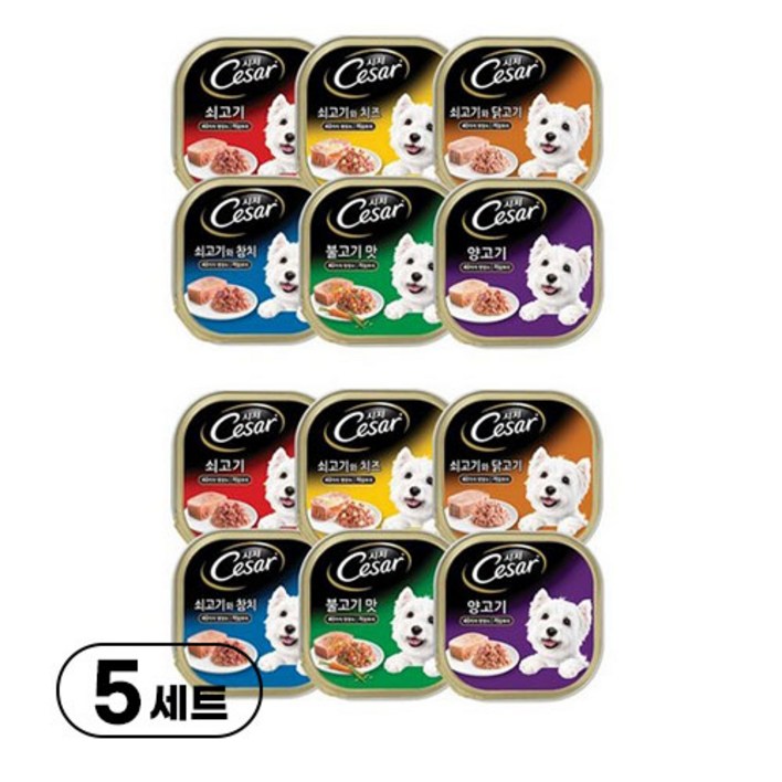 시저 버라이어티팩 반려동물 습식사료 6종 x 2p 세트, 혼합맛, 100g, 5세트