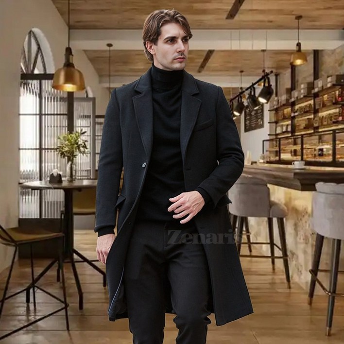 Zenaris 겨울 남성 모직 코트 캐미시어 정장 울코트 누빔 롱코트