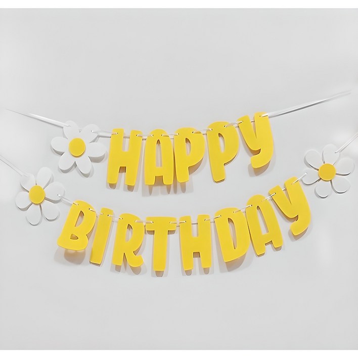 올리브파티 데이지 생일파티 펠트 가랜드 세트 꽃 3p  해피버스데이 문구 레터링  끈