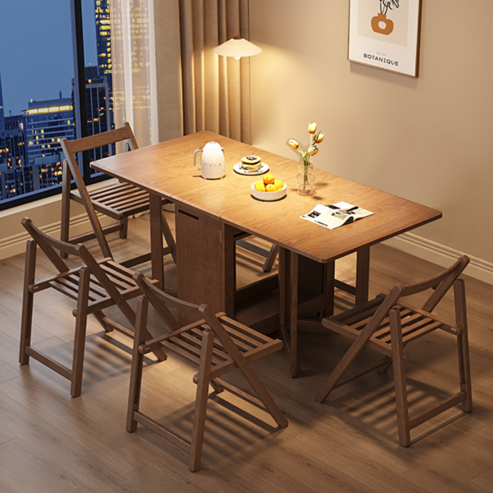폴라오 확장형 접이식 식탁세트 수납 거실 테이블, 4개, 월넛 140cm