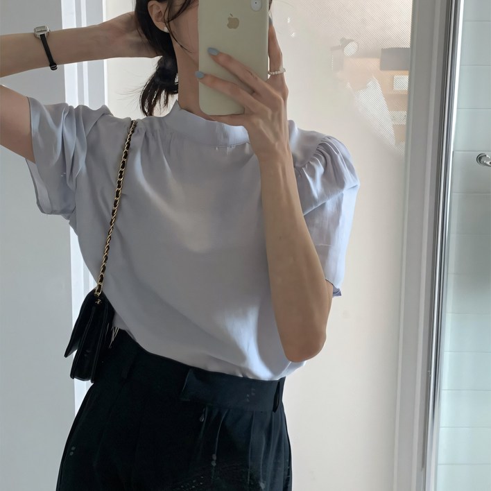 쪼예 투웨이 리본 타이 쉬폰 어깨퍼프 반팔 블라우스