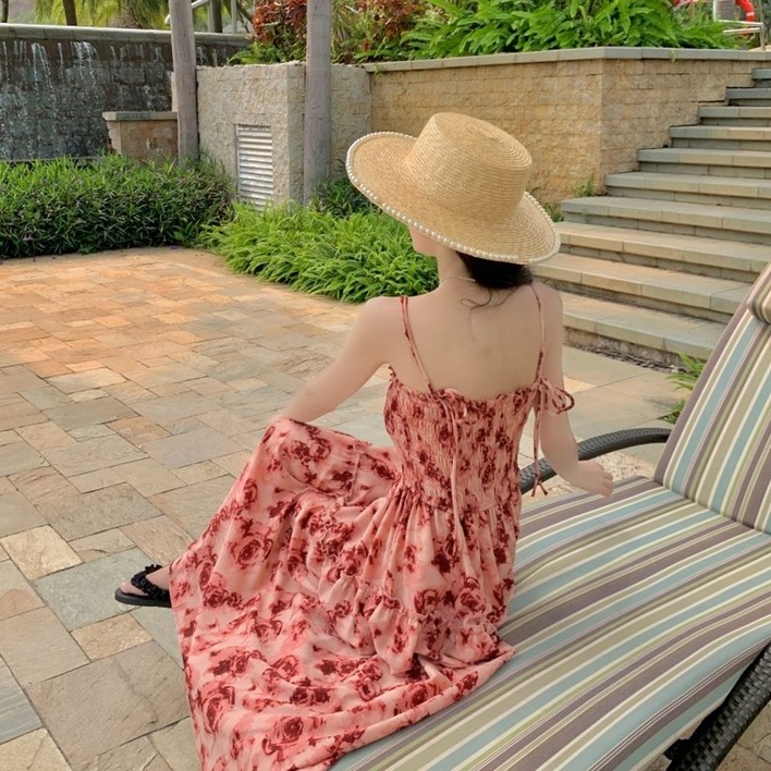 휴양지 바캉스 롱 나시 원피스 여신 쉬폰 비치 플러워