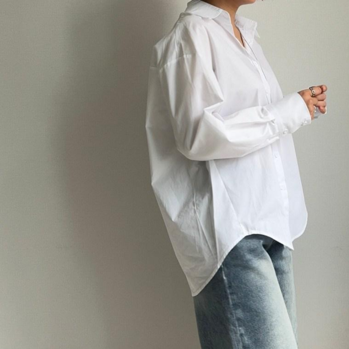 어서스 여성의류 기본 무지 오버핏 셔츠 코튼 긴팔 남방 데일리룩 출근 코디