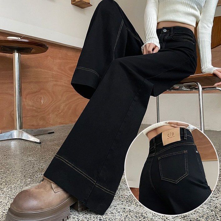 SAHINER 봄가을 여성 하이웨이스트 세미와이드 데님 롱팬츠 LWANZ46