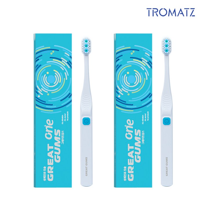 트로마츠 그레이트검즈 원 일체형 치석 플라그 제거 생체전류 칫솔 2개 TROMATZGG12