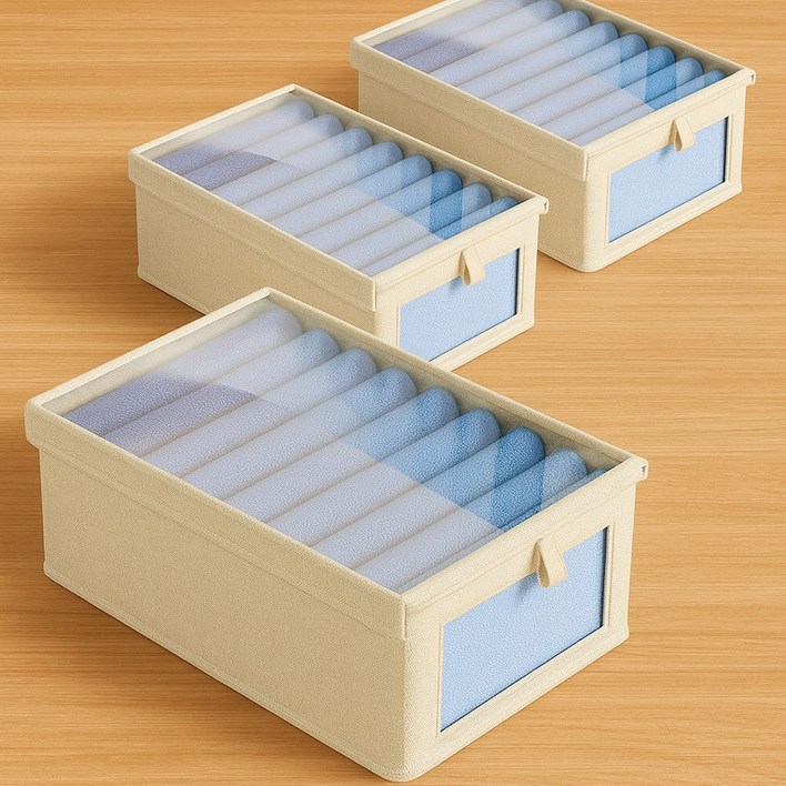 디모어 투명 커버 분리 수납 옷장 다용도 정리함, 3개, 아이보리