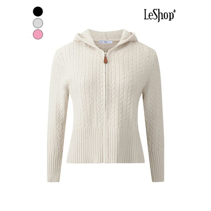 AK플라자 르샵 레더 집업 후드 케이블 니트 가디건 BPAKC023A
