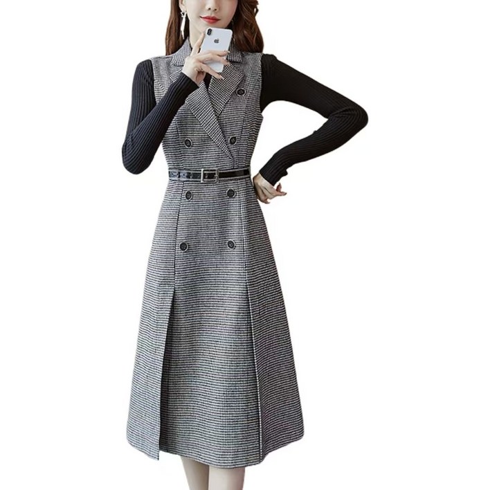JoYouth  체크원피스 정장 조끼 여성가을 겨울