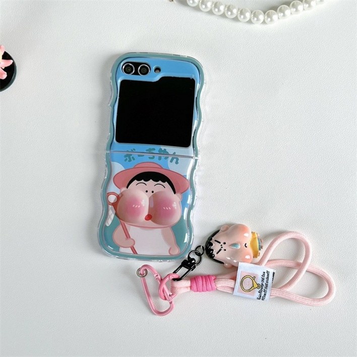Galaxy Z Flip345에 짱구 맹구 삼성 휴대 전화 케이스 소프트 접이식 보호 커버 매는 밧줄