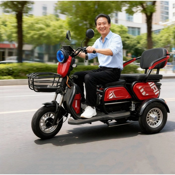 MMALL 오토바이 전기오토바이 스쿠터 전기스쿠터 전동스쿠터 전기바이크 삼륜오토바이, 블랙레드, 주행거리 40KM