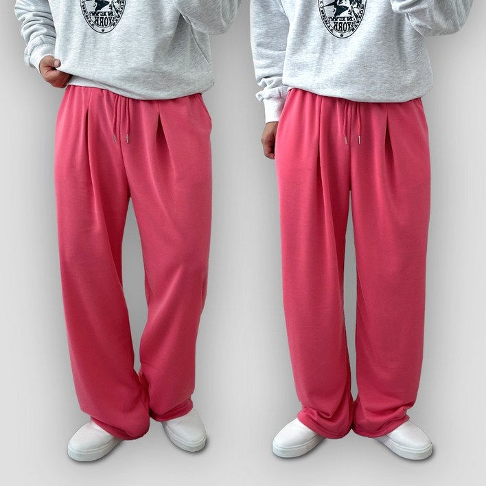 빠델 사계절 핀턱 스트링 밴딩 조거 와이드 트레이닝 팬츠