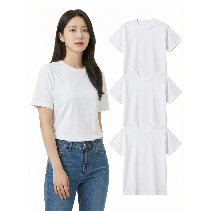 111 여성 순면 반팔 티셔츠 3매 세트 30수 기본 이너티