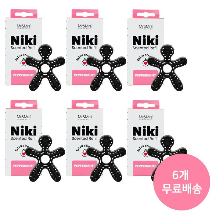 6EA 세트 무료배송 미스터앤미세스 차량용방향제 니키 리필, 6개, 니키리필 페퍼민트