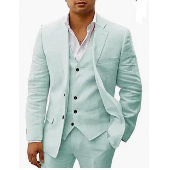 남성 린넨 비즈니스 캐주얼 정장 세트 여름 결혼식 하객룩 고급스러운 스타일 20대 30대 40대 깔끔한 남자 수트 셋업 재킷 팬츠 조끼 포함