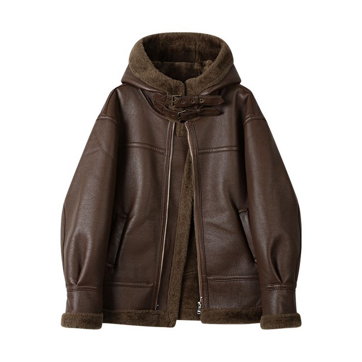 후드 무스탕 리얼 상여자 양털 두꺼운 아메리칸 빈티지 모자달린 일체형 오토바이 가을 겨울