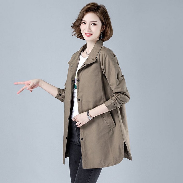 ORZQU 가을 여성 긴팔 솔리드 코트 상의 루즈핏 빅사이즈 얇은 트렌치코트
