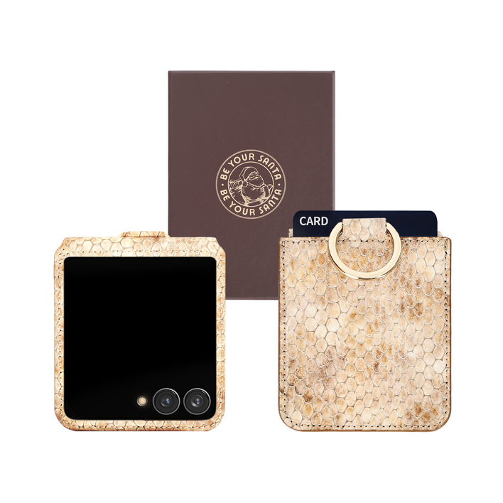 비유어산타 천연가죽 핑거그립 카드수납형 Z플립7케이스 블랙맘바