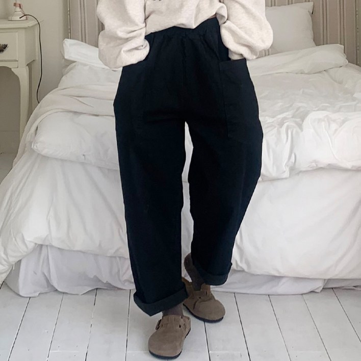 애플망고옷장 오버핏 여성 6826 세미배기 밴딩 면바지 넉넉사이즈 팬츠