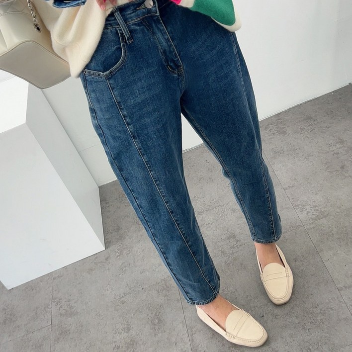 에브리룩 히든 라인 스판 굿 뒷밴딩 진청 데님 청바지M2XL