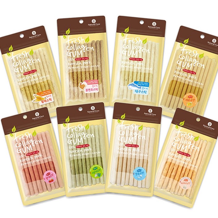 11 네츄럴코어 콜라겐 스틱껌 20p 돈피 8종 대구 밀크 황태 치즈 딸기 시금치, 요구르트11, 100g, 2개