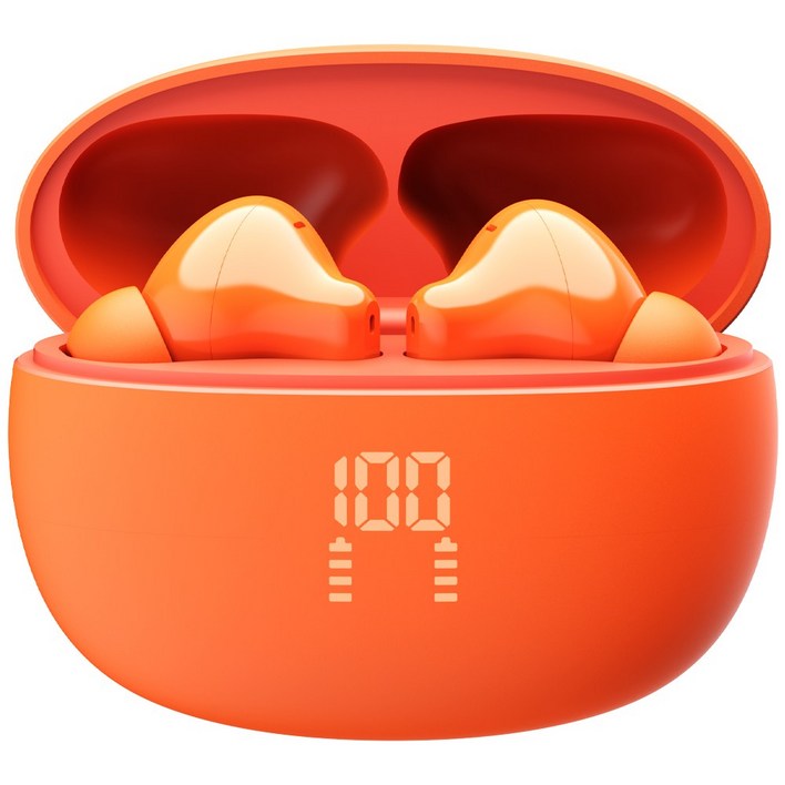 프랑스 톰슨 ENC 노이즈 캔슬링 LED 블루투스 6.0 이어폰 무선 방수, 오렌지 TBE-201O