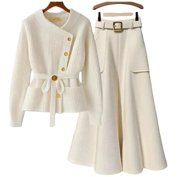 ZAJA 여성 가을겨울 베이직 스웨터 롱치마 세트 니트 + 스커트 투피스