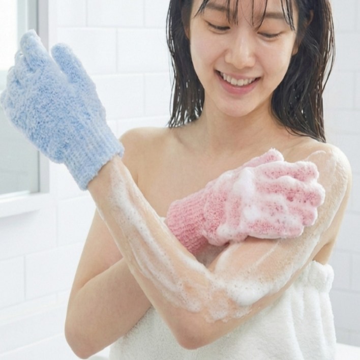 아크배라 부드러운 저자극 샤워 장갑, 1세트, 2개입, 블루