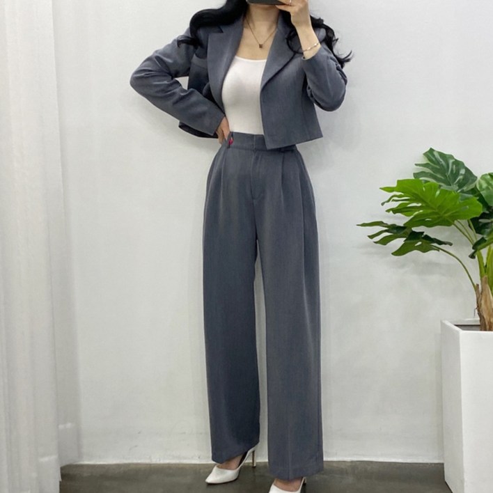 프롬 크롭 자켓 와이드 팬츠 슈트 세트