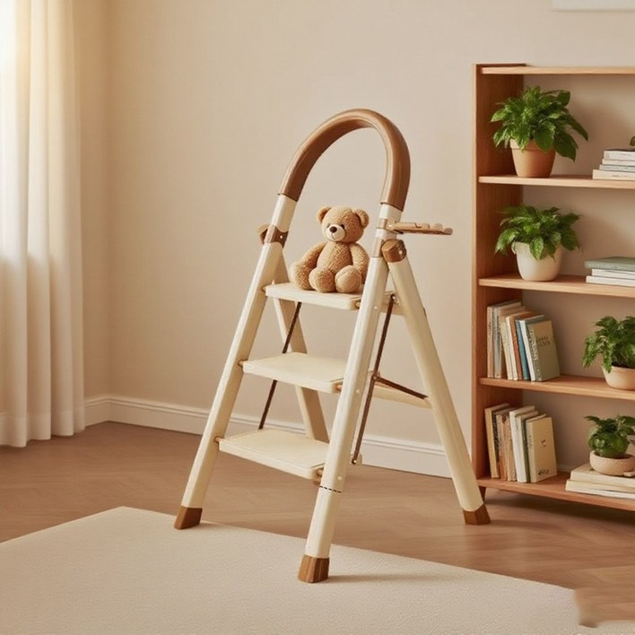 YONO 가정용 접이식 3단 사다리 휴대용 발판사다리 미끄럼 방지 미니사다리, 화이트