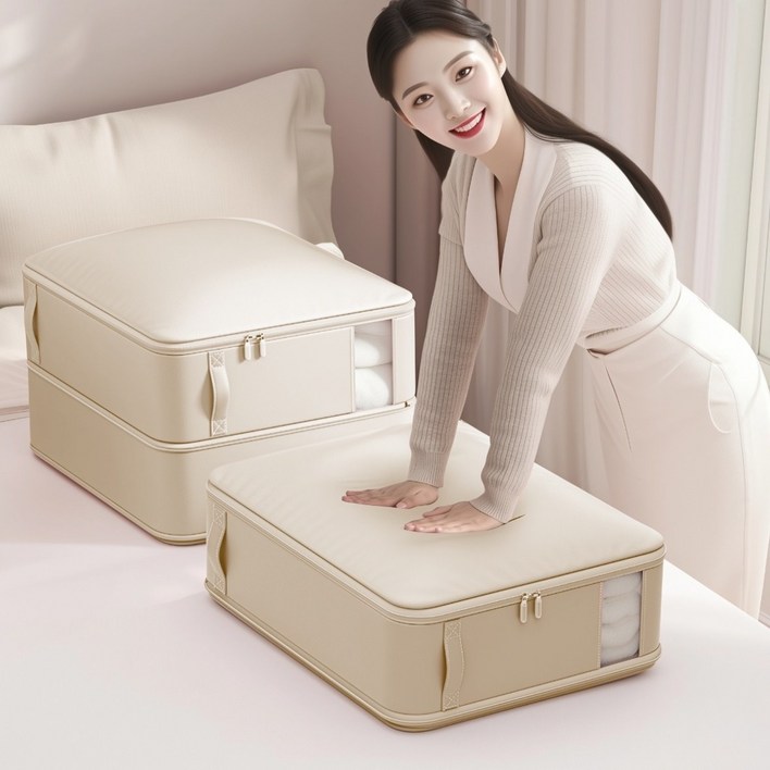 한평한뼘 이분의일 이불 압축 파우치 고급형 특대형, 2개, 크림