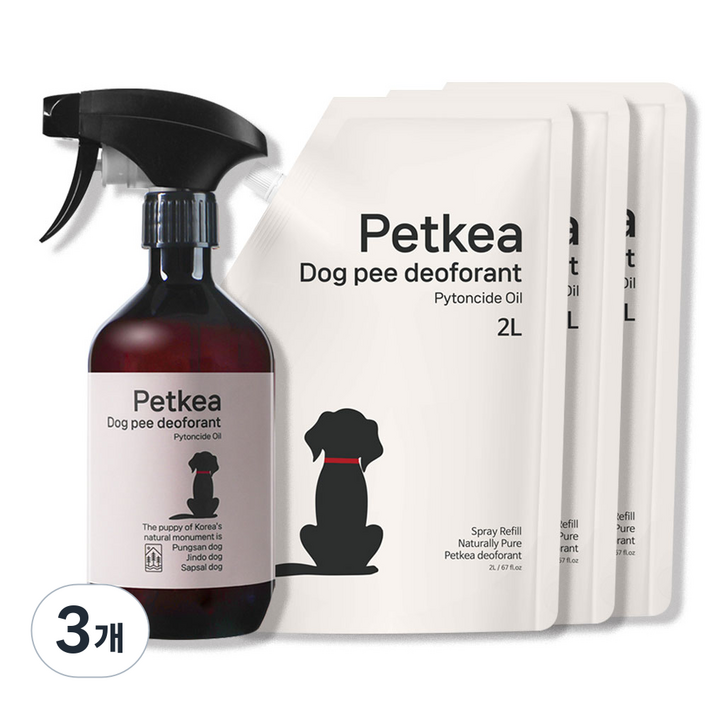 펫케아 강아지탈취제 피톤치드 천연 스프레이 반려견 오줌냄새 제거  공병, 3개, 6L