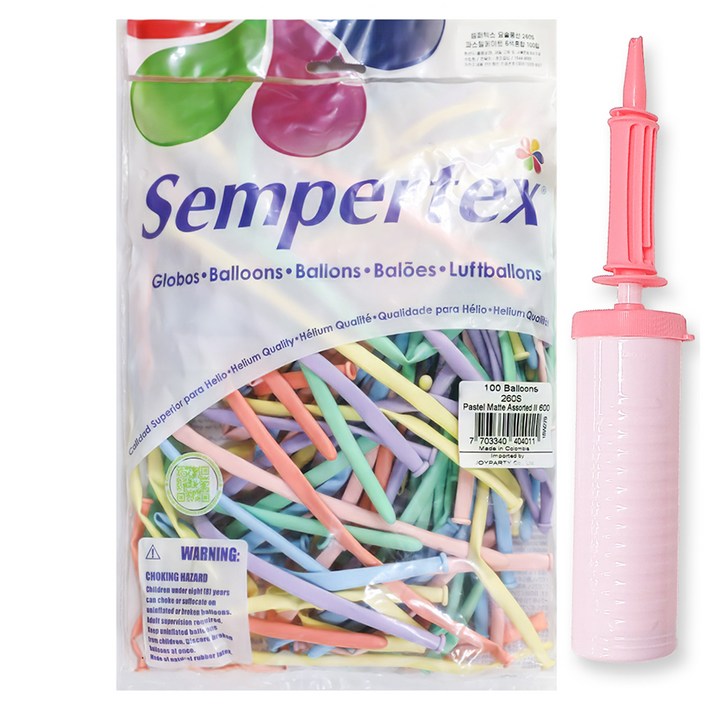 셈퍼텍스 파스텔메이트 요술풍선 260S 100p + 손펌프 세트
