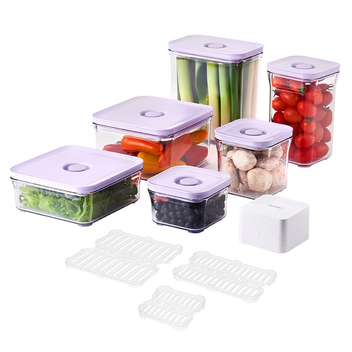 바퀜 포라 시그니처 밀폐용기 7종 + 네트 채반 3종 세트, 1개, 밀폐용기 6종 + 다이스 바큐머 + 네트 채반 3종