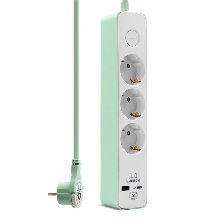 러그 고속충전 USB C타입 1포트 3500W 고용량멀티탭 3구 KF-GS-03KUPD20-B, 민트, 1개, 3m