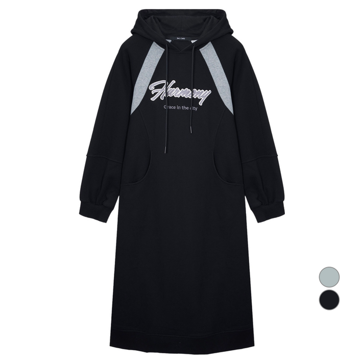 쥬시쥬디 여성용 져지 후드 기모 롱 원피스 JZOP724A