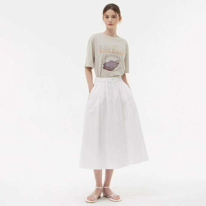 플라스틱아일랜드 여성용 이밴드 턱 플레어 스커트 PQ2WS032