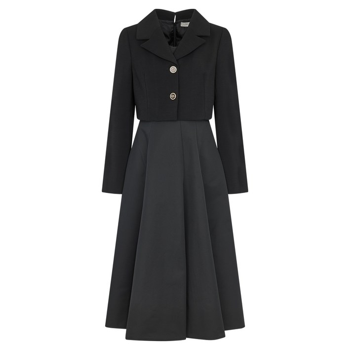 라인어디션 오픈카라 플레어 원피스