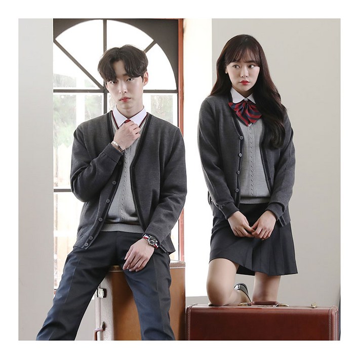 ELLE ecole 엘르 울WOOL 혼방 배색가디건 한벌로 간절기 봄 가을 겨울 자켓코디도 가능한 남녀공용 학생 성인 단체 병원 학원