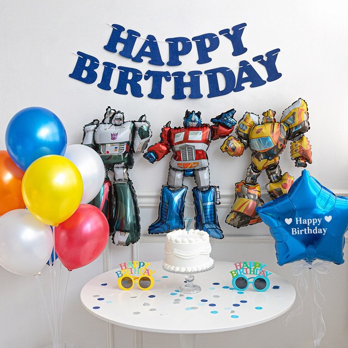 파티몬 로봇 풍선 생일 파티 용품 9종 소품 장식 촬영 데코, 1개, 로봇 풍선 생일파티 9종  블루