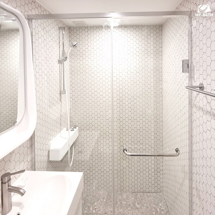 (시공포함) 서울,인천,경기(일부지역추가금 발생) 2쪽 여닫이 강화 유리 샤워부스 / 맞춤 제작 및 디자인 변경 철거 가능 시공 설치 전문 업체 KS 인증 국산 유리 사용