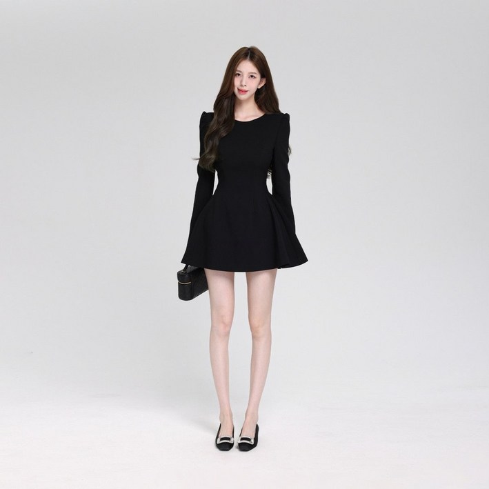 COSYEVNO  여성 춘하 오피스 라운드넥 퍼프 숄더 A라인 미니 원피스 TZKlyq-8