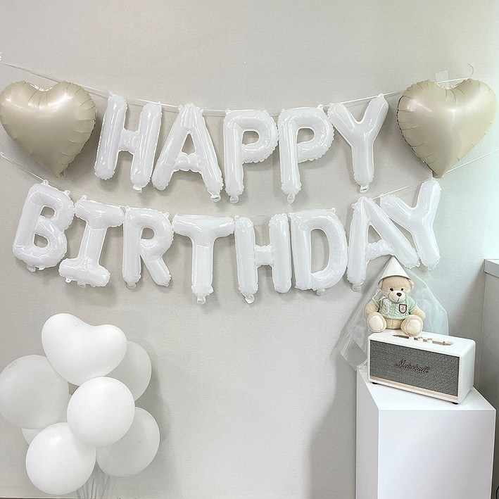 감성 화이트 이니셜 하트풍선 생일파티 세트 장식 꾸미기 여아 남아 여자 남자 친구