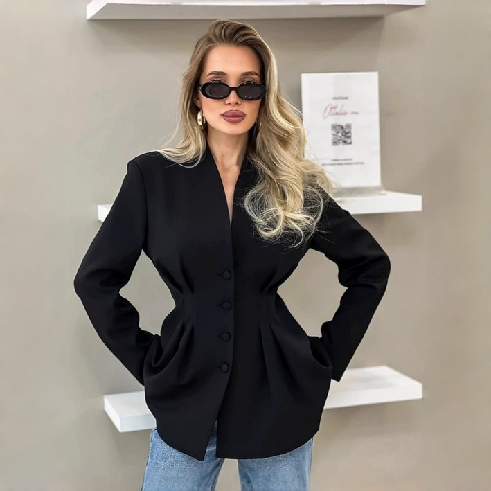 ZAJA여성 정장슬림 튜닉디자인 브이넥사무통근디자인 감각춘추 코트