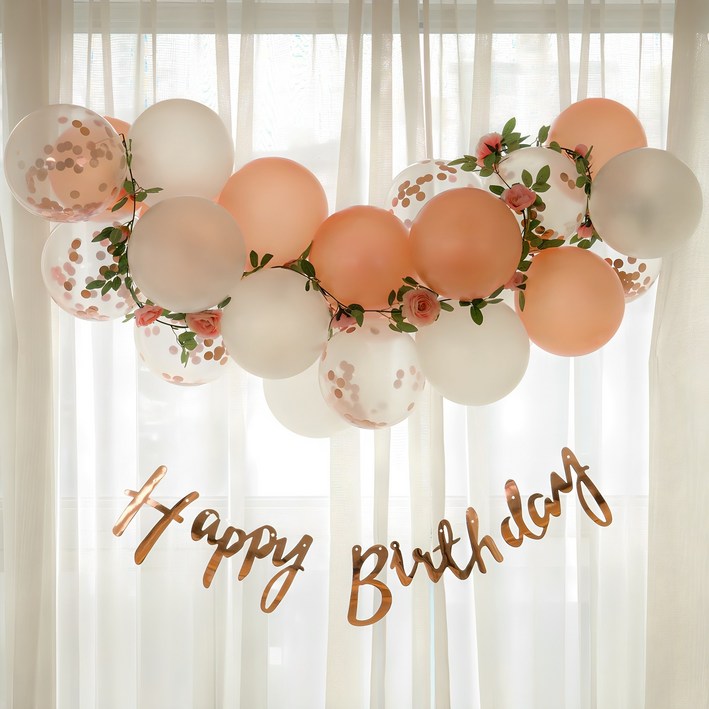 파티레시피 생일풍선 생일파티 용품 세트 펄로즈골드 파티레시피 생일풍선 생일파티 용품 세트 펄로즈골드